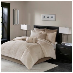 Camelia King 8 Piece Embroidered Comforter Set, Natural