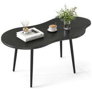 Cloud Shape Coffee Table 39.5 inch Irregular Center Table with Metal Frame-Black