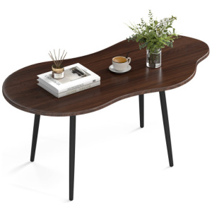 Cloud Shape Coffee Table 39.5 inch Irregular Center Table with Metal Frame-Walnut