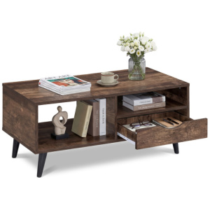 Coffee Table with Storage Rustic Rectangle Center Table-Walnut