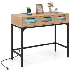 Console Table with LED Lighting and Charging Station for Living Room and Hallway-White