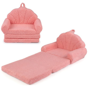 Convertible Kids Sofa 2-in-1 Fold out Toddler Couch Chair-Pink