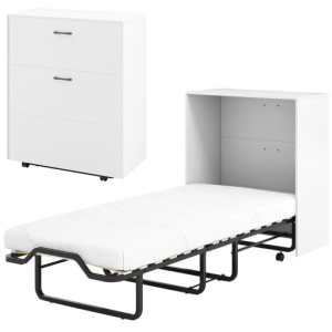 Cot Size Murphy Bed with Foldable Bed and Lockable Wheels-White