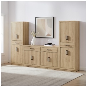 Crosley Furniture Isla 3-Piece Sideboard And Pantry Set, Ash