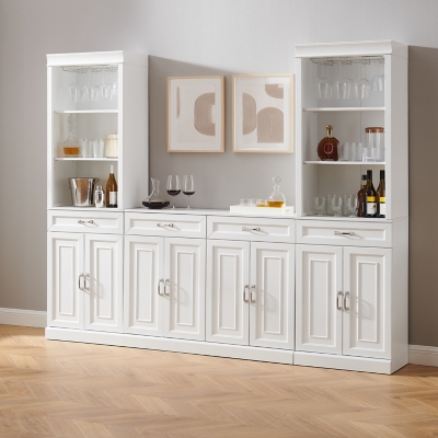 Crosley Furniture Stanton Sideboard and Bar Cabinet Set, White