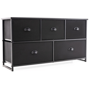Dresser Storage Tower with 5 Foldable Cloth Storage Cubes-Black