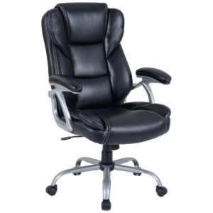 Executive Office Chair Leather Ergonomic Computer Desk Chair with Padded Seat and Armrests-Black