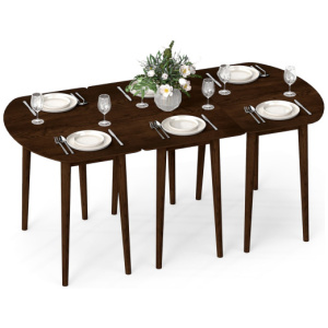 Extendable Dining Table Set with 2 Half-Round and 1 Rectangular Tables-Walnut