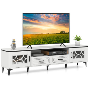 Farmhouse TV Stand for TVs up to 80 Inch with 2 Drawers-White
