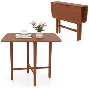 Foldable Dining Table for 2-4 People with Rubber Wood Legs for Small Space-Walnut