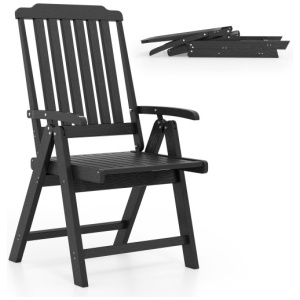 Foldable Patio Chair All-Weather HDPE Outdoor Dining Chair with Armrest-Black
