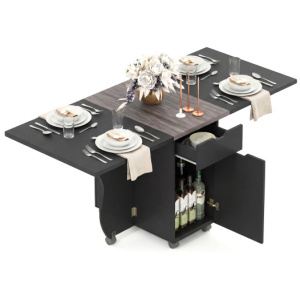 Folding Dining Table 3-in-1 Space-Saving Drop Leaf Kitchen Table with Lockable Wheels-Black