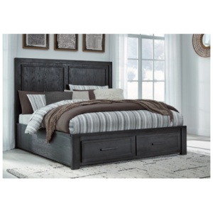 Foyland King Panel Storage Bed, Black/Brown