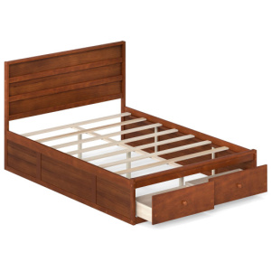 Full Size Wooden Platform Bed Frame with Storage Drawers-Walnut