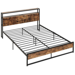 Full/Queen Bed Frame with 2-Tier Storage Headboard and Charging Station-Queen Size