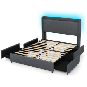 Full/Queen Size Bed Frame with LED Lights and Charging Station-Queen Size