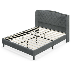 Full/Queen Size Upholstered Platform Bed Frame with Button Tufted Headboard-Queen Size