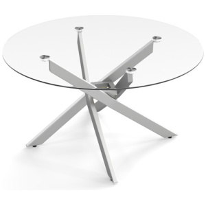 Glass Coffee Table Round Clear Center Table with Tempered Glass Top-Silver