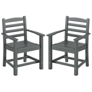 HDPE All Weather Patio Dining Chairs Set of 2 with Wide Armrests-Gray