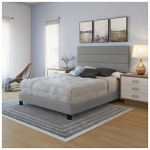 Harrianna Upholstered Faux Leather Platform Bed, Gray