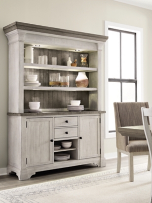 Havalance Buffet and Hutch, White/Gray