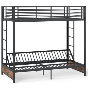 Heavy Duty Metal Bunk Bed Frame with Headboard and Footboard-Rustic Brown