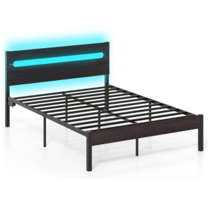 Heavy-Duty Metal Slats Support Bed Platform with Charging Station-Walunt