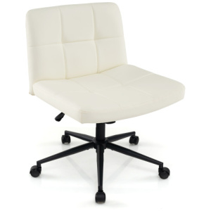 Height-adjustable Armless Desk Chair with Wheels for Home Office Make Up-Beige