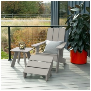 Highwood Italica Outdoor Adirondack Chair with Ottoman and Side Table, Harbor Gray