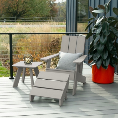 Highwood Italica Outdoor Adirondack Chair with Ottoman and Side Table, Harbor Gray
