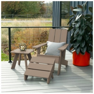 Highwood Italica Outdoor Adirondack Chair with Ottoman and Side Table, Woodland Brown