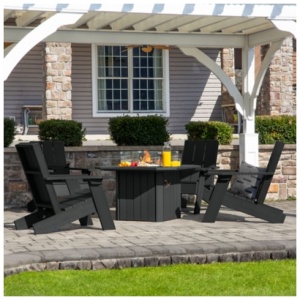 Highwood Italica Outdoor Conversation Set with Fire Pit Table, Black