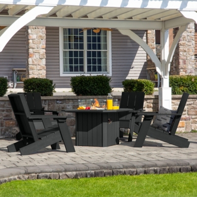 Highwood Italica Outdoor Conversation Set with Fire Pit Table, Black
