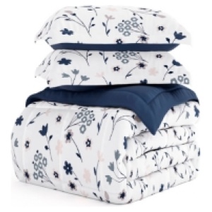 Home Collection Forget Me Not Premium Down Alternative 3-Piece King Comforter Set, Navy