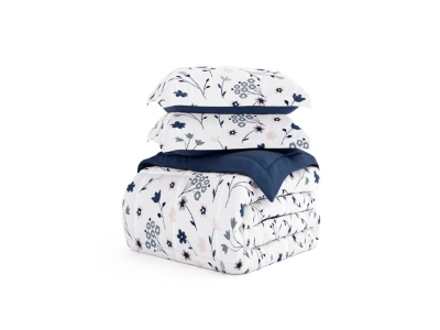 Home Collection Forget Me Not Premium Down Alternative 3-Piece King Comforter Set, Navy