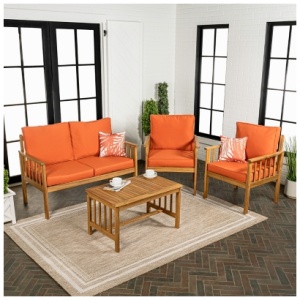 Jonathan Y Everly Outdoor Sofa and 2 Chairs with Coffee Table, Orange