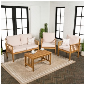 Jonathan Y Everly Outdoor Sofa and 2 Chairs with Coffee Table, Tan