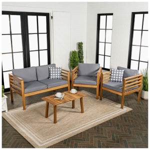 Jonathan Y Thom Outdoor Sofa and 2 Chairs with Coffee Table, Gray