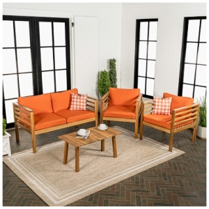 Jonathan Y Thom Outdoor Sofa and 2 Chairs with Coffee Table, Orange