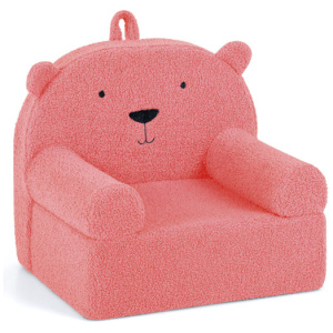 Kids Bear Sofa Toddler Foam Couch with Soft Fleece Fabric Cover-Pink