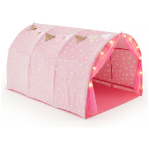 Kids Dream Bed Tent Twin Bunk Bed with Glow in the Dark Stars and Lights-Pink