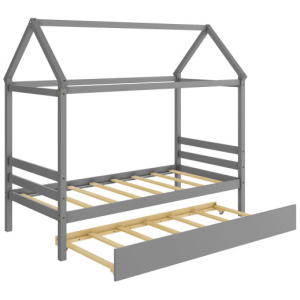 Kids Platform Bed Frame with Roof for Bedroom-Gray