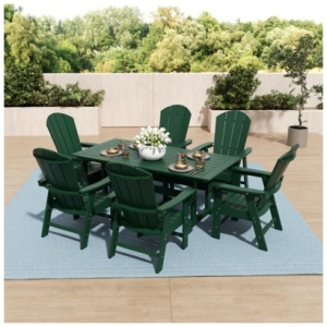 Laguna Outdoor Adirondack Dining Table and 6 Chairs, Dark Green