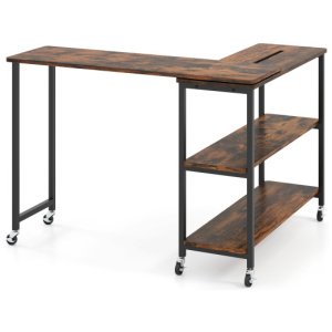 Large 360-Degree Free Rotating Sofa Side Table with Wheels and Storage Shelf-Rustic Brown