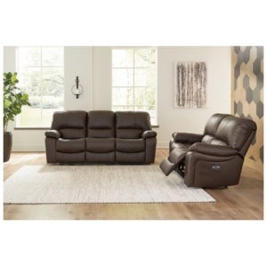 Leesworth Leather Power Sofa and Loveseat, Dark Brown