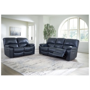 Leesworth Leather Power Sofa and Loveseat, Ocean