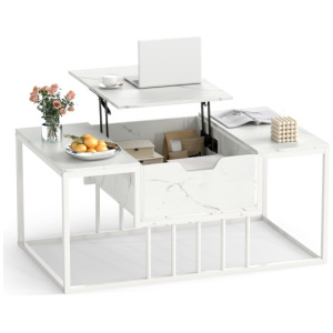 Lift Top Coffee Table Modern Center Table with Hidden Storage Compartment-White