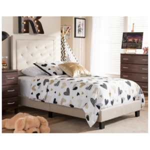 Linen Twin Upholstered Bed, Beige