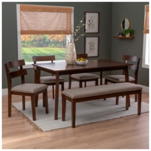 Linon Devin Dining Table with 4 Chairs and Bench, Brown