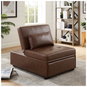 Linon Grayson Faux Leather Sofa Bed, Chestnut Brown